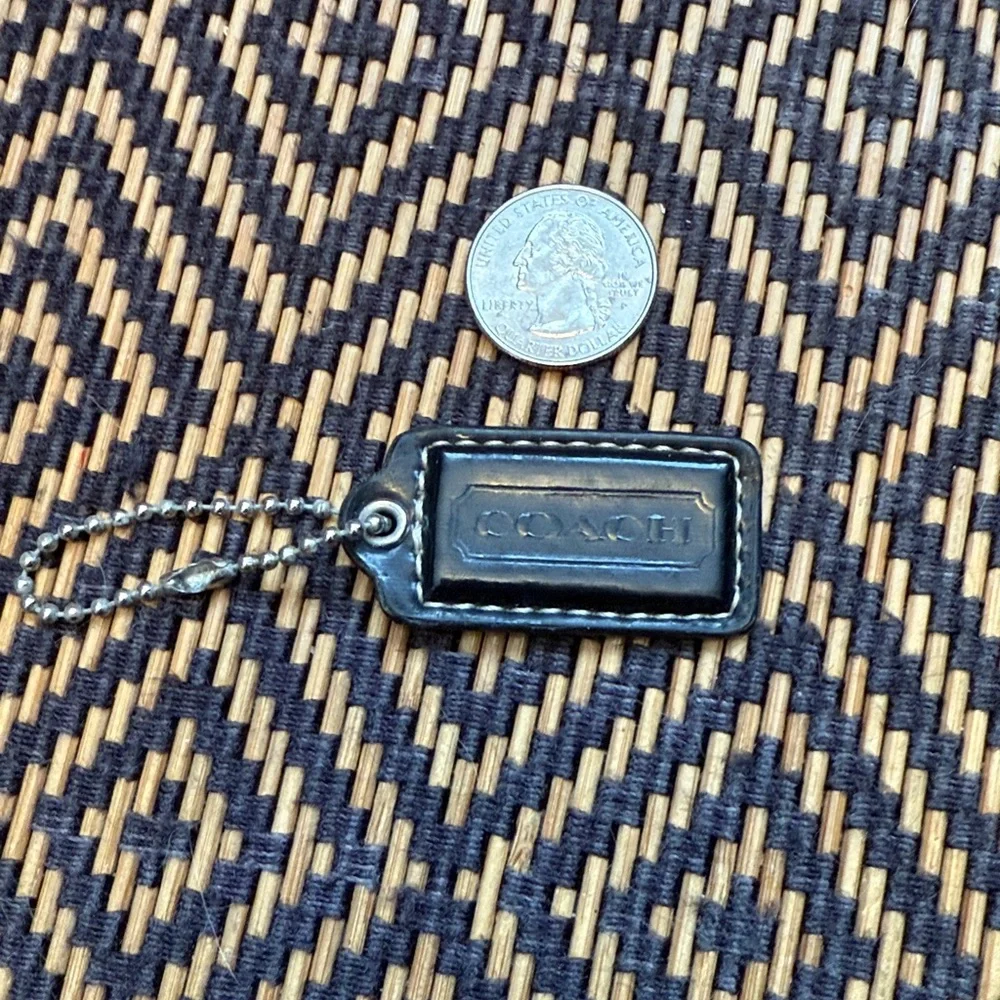 Vintage Y2K Coach black patent leather hangtag with nickel ballchain